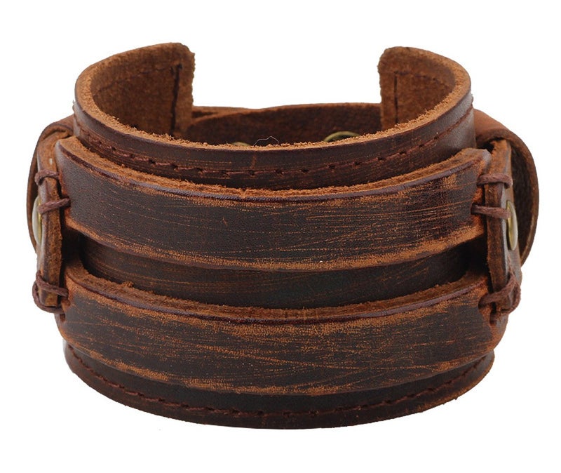 Hamoery Men Leather Bracelet Punk Braided Rope Alloy Bracelet Bangle Wristband - Image 2